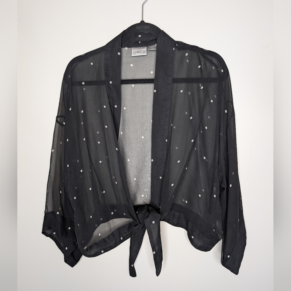 Chico's Black And White Polka Dot Silk Blouse L
